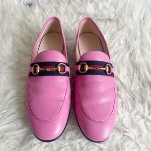 Gucci Brixton Leather Loafer with Web Pink Leather size 38